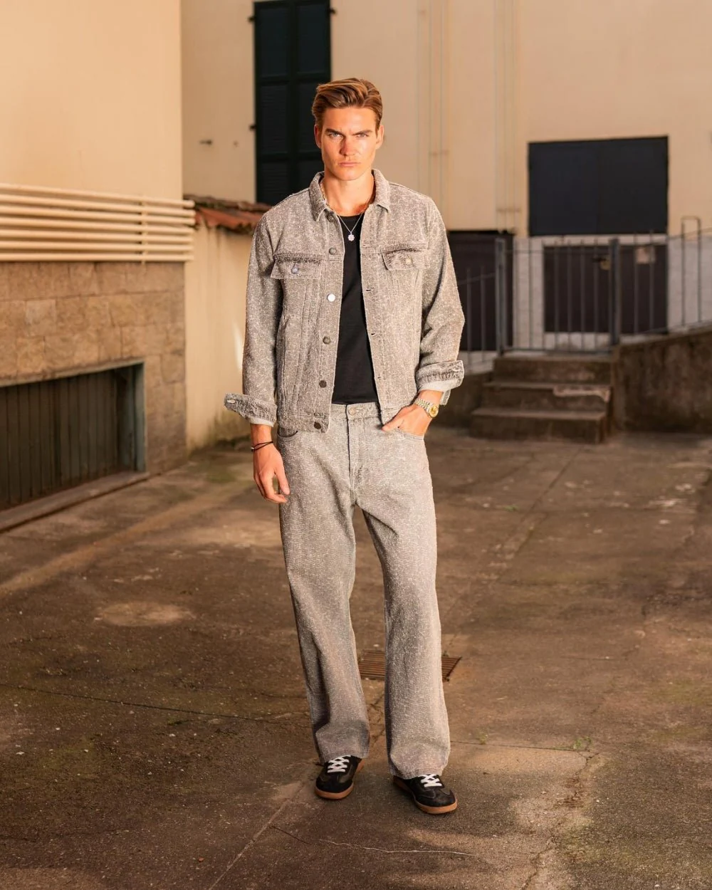 Textured denim jacket gray - Image 5