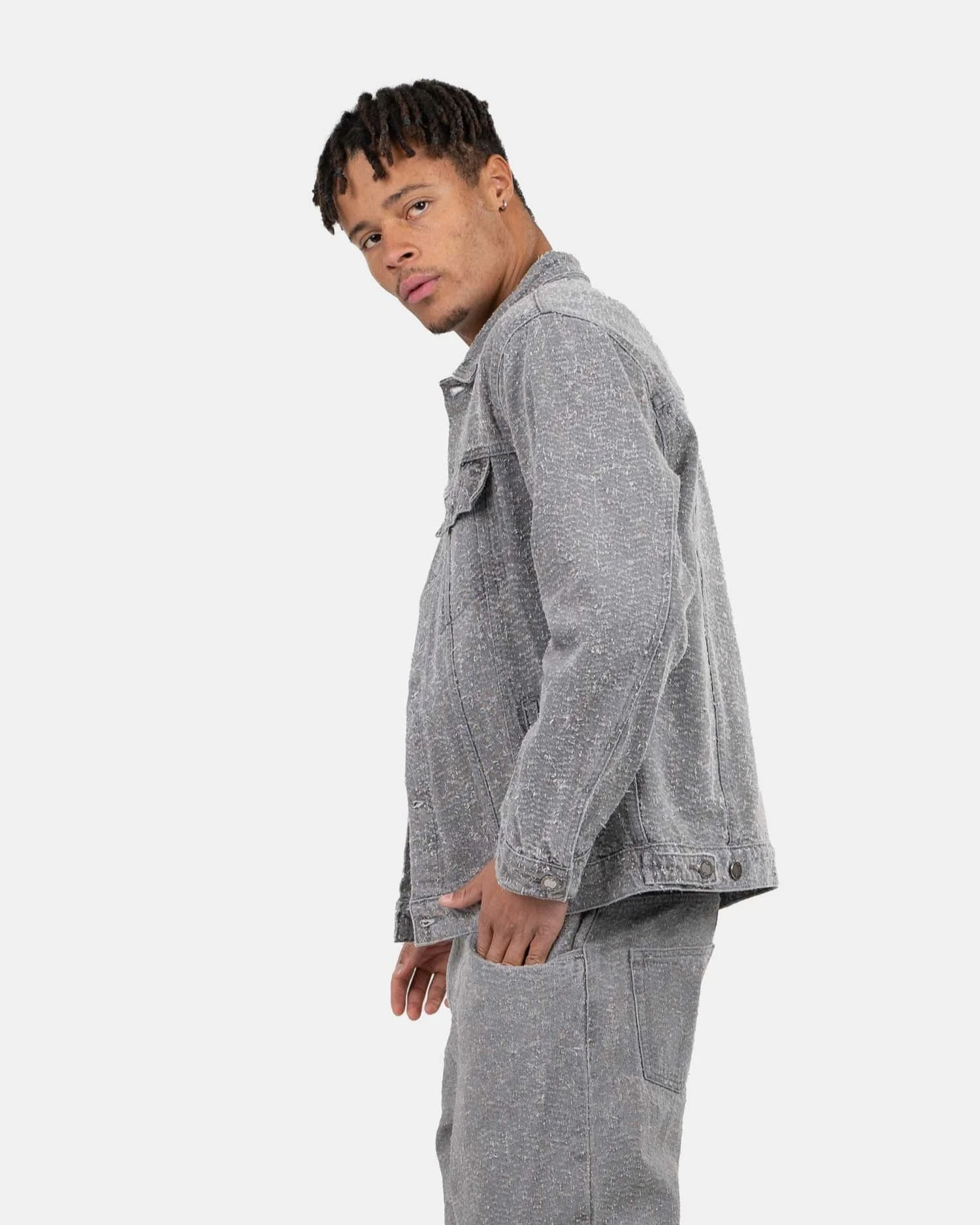 Textured denim jacket gray - Image 6